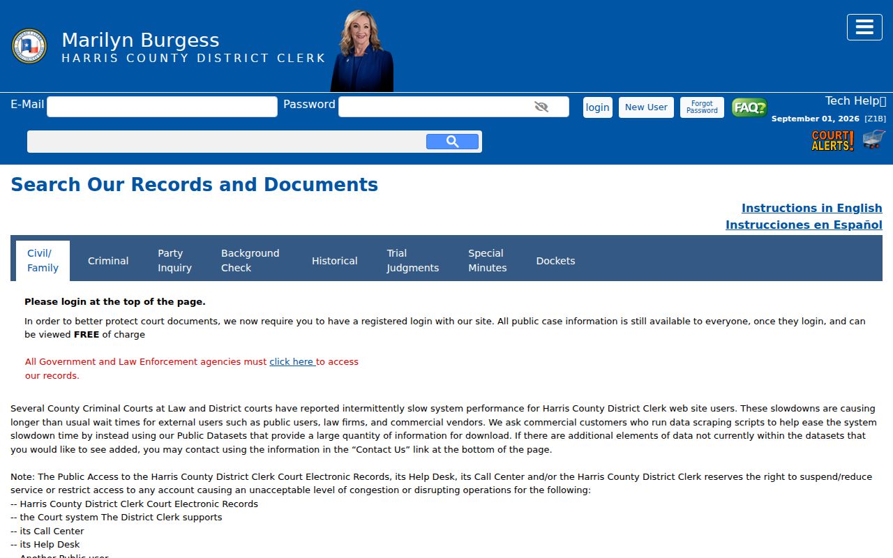 Cloverleaf resident lookup using the Harris County District Clerk party-search fields