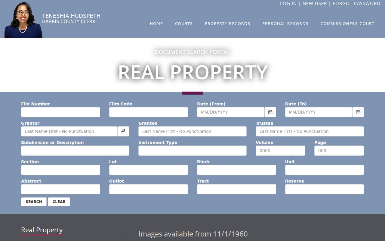 Cloverleaf street directory Harris County Clerk deed-index grantor and grantee search fields